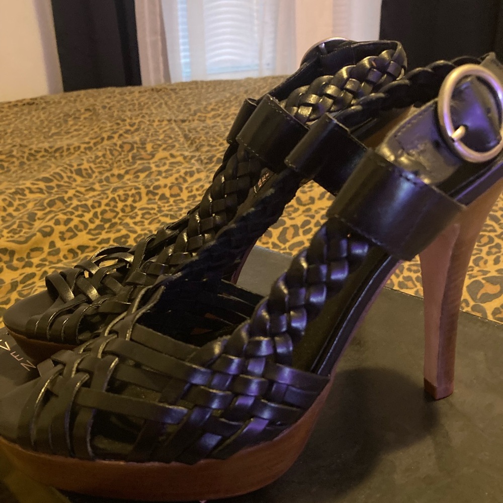 Steven By Steve Madden Black Woven Heels